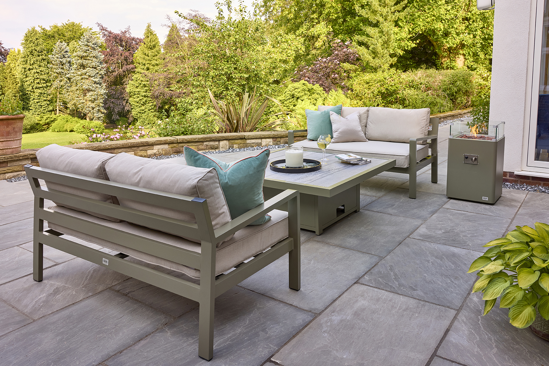 Dual Height Table Set with Two Sofas